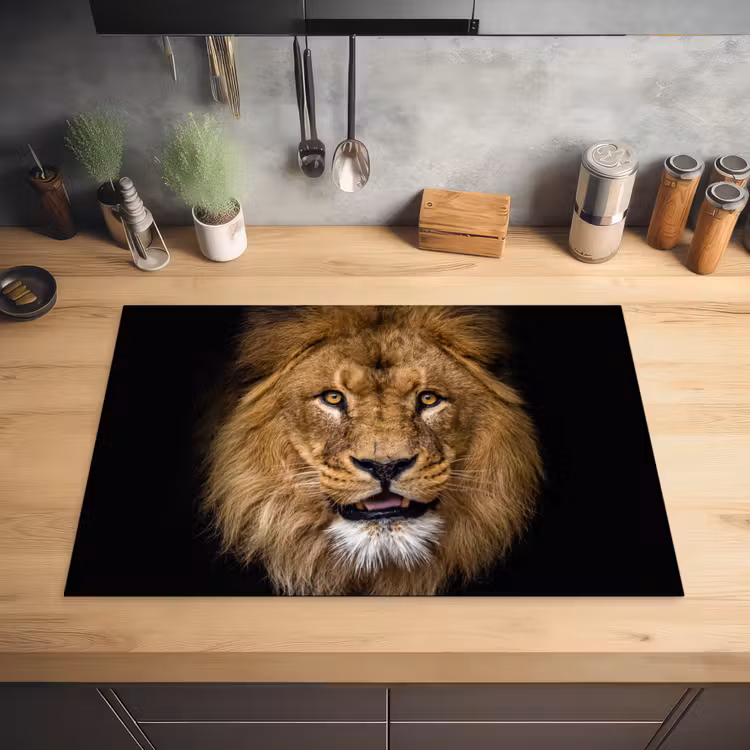 Leeuw - Portret - Zwart - Dieren Inductie beschermer vinyl 3mm klein -sfeer5
