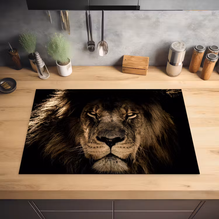 Leeuw - Dieren - Zwart - Portret Inductie beschermer vinyl 3mm klein -sfeer5