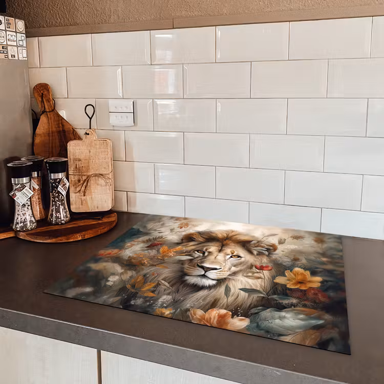 Leeuw - Wilde dieren - Planten - Natuur - Bloemen Inductie beschermer vinyl 3mm groot -sfeer3