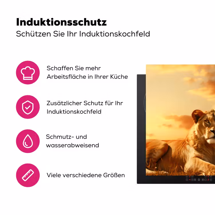 Leeuwen - Zonsondergang - Afrika - Savanne - Dieren Inductie beschermer vinyl 3mm klein -zzzzzzz-lf-ups