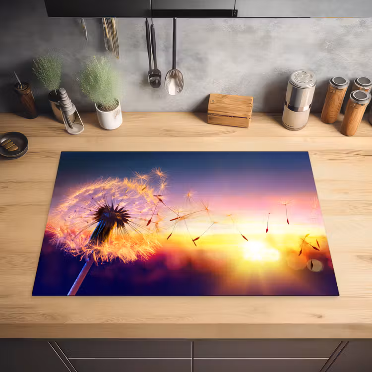 Paardenbloem - Bloemen - Zonsondergang - Horizon - Nacht Inductie beschermer vinyl 3mm klein -sfeer5