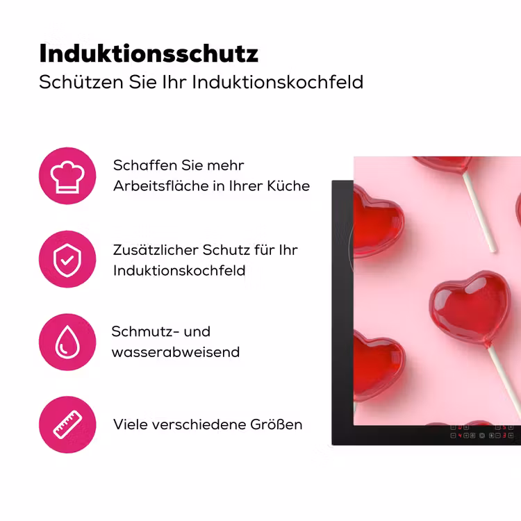 Lollies - Hartjes - Roze Inductie beschermer vinyl 3mm klein -zzzzzzz-lf-ups