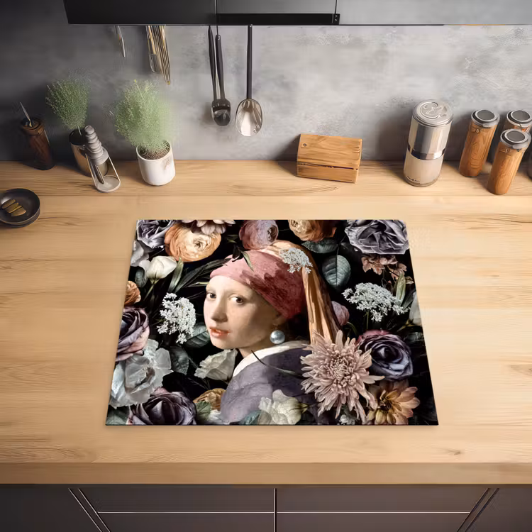 Meisje met de parel - Bloemen - Vermeer - Pastel - Kunstwerk - Schilderij - Oude meesters Inductie beschermer vinyl 3mm middel -sfeer5