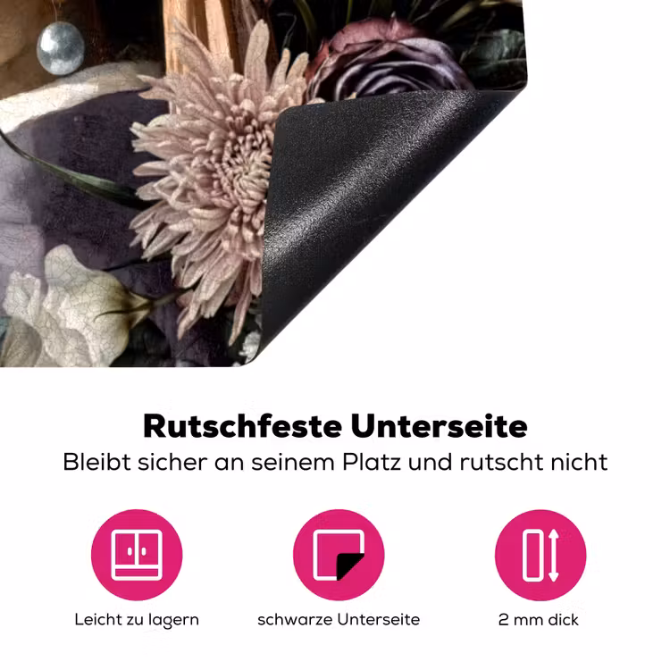 Meisje met de parel - Bloemen - Vermeer - Pastel - Kunstwerk - Schilderij - Oude meesters Inductie beschermer vinyl 3mm middel -zzzzzzz-lf-onderkant
