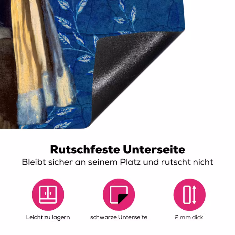 Meisje met de parel - Delfts blauw - Vermeer - Bloemen - Schilderij - Oude meesters Inductie beschermer vinyl 3mm klein -zzzzzzz-lf-onderkant