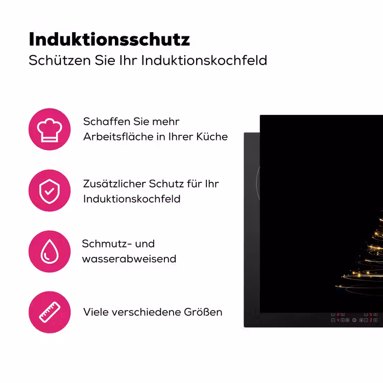 Magisch - Kerstboom - Lichtspiralen - Zwart Inductie beschermer vinyl 3mm klein -zzzzzzz-lf-ups