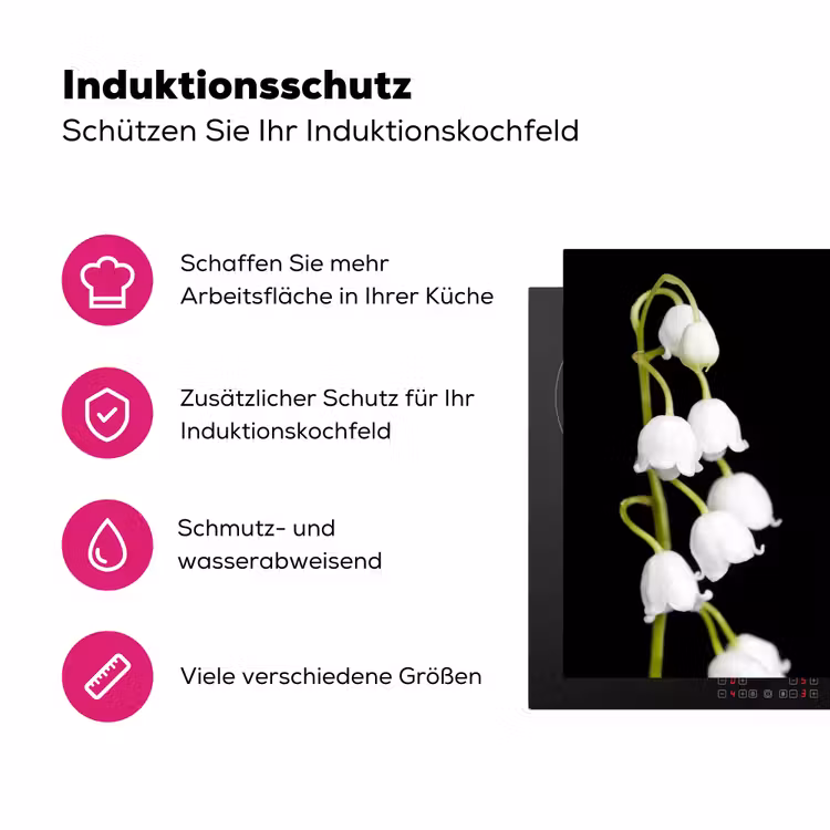 Lelietjes van dalen - Bloemen - Zwart - Flora Inductie beschermer vinyl 3mm klein -zzzzzzz-lf-ups