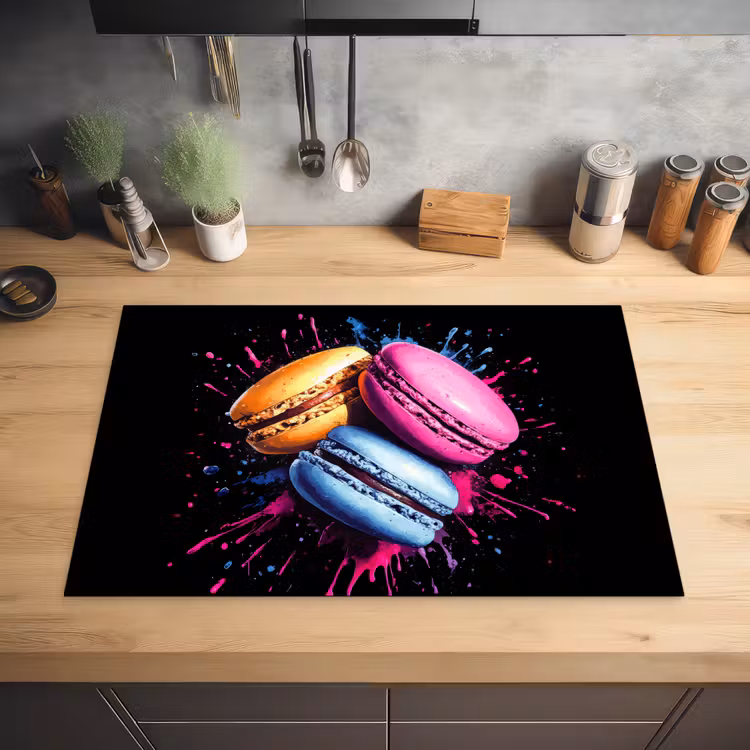 Macarons - Dessert - Graffiti - Kleurrijk - Roze - Blauw - Geel Inductie beschermer vinyl 3mm klein -sfeer5