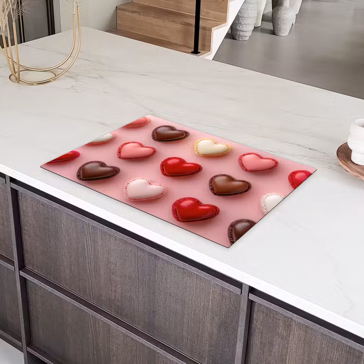 Macarons - Hartjes - Kleurrijk - Roze Inductie beschermer vinyl 3mm klein -sfeer8