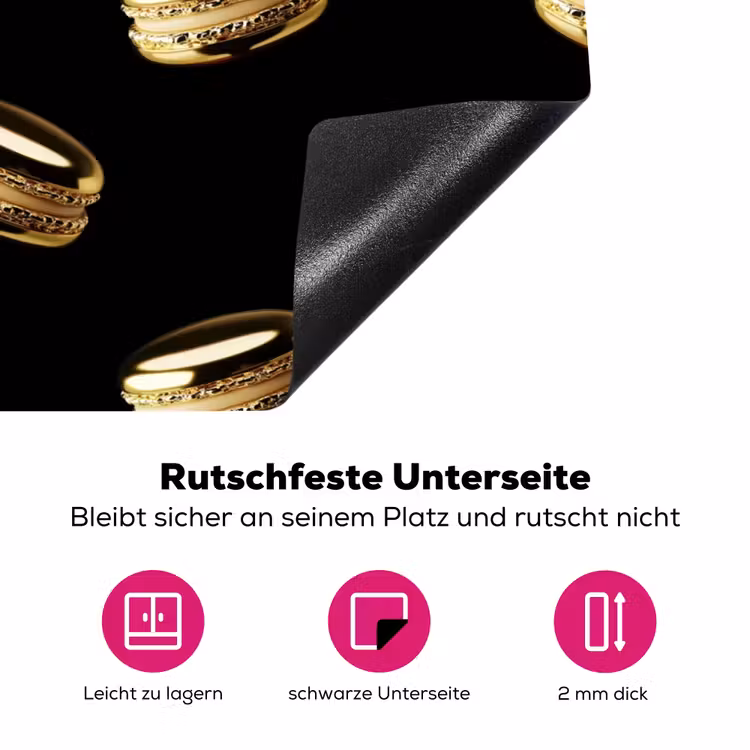 Macarons - Patroon - Goud - Zwart Inductie beschermer vinyl 3mm klein -zzzzzzz-lf-onderkant