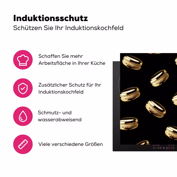 Macarons - Patroon - Goud - Zwart Inductie beschermer vinyl 3mm klein -zzzzzzz-lf-ups