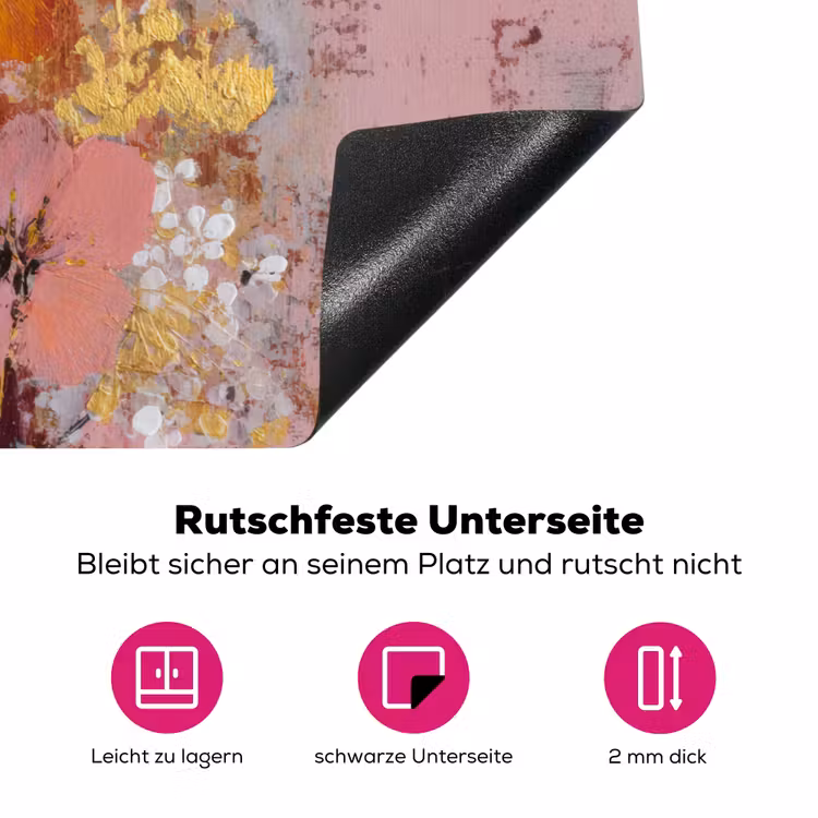 Schilderij - Bloemen - Rustiek - Roze Inductie beschermer vinyl 3mm klein -zzzzzzz-lf-onderkant