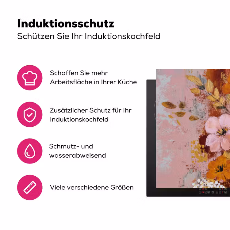 Schilderij - Bloemen - Rustiek - Roze Inductie beschermer vinyl 3mm klein -zzzzzzz-lf-ups