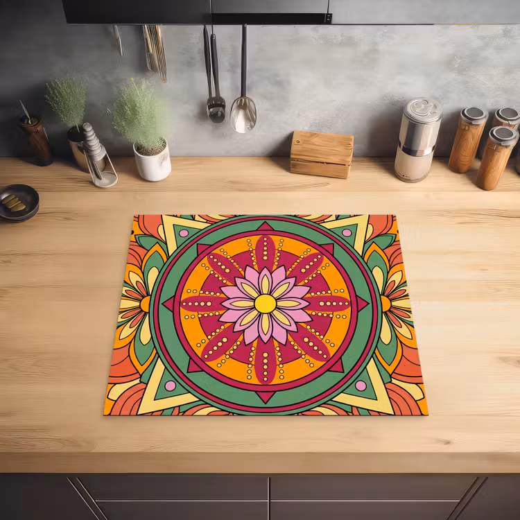Mandala - Bloemen - Abstract - Kleurrijk Inductie beschermer vinyl 3mm middel -sfeer5