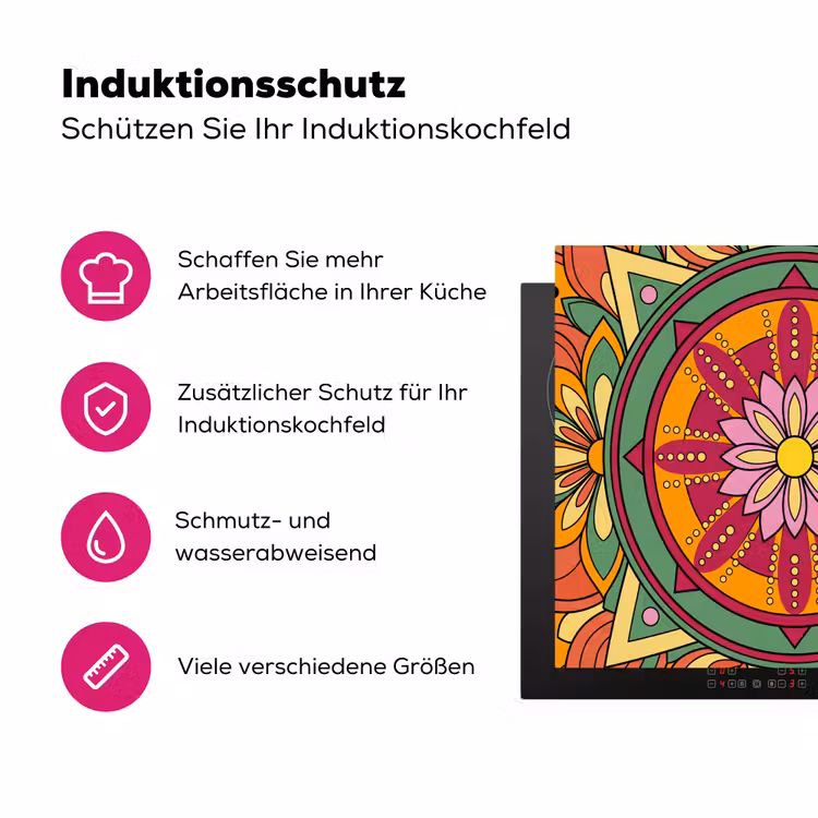 Mandala - Bloemen - Abstract - Kleurrijk Inductie beschermer vinyl 3mm middel -zzzzzzz-lf-ups