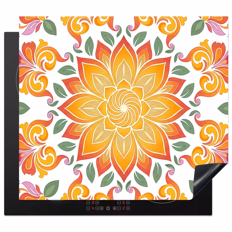 Mandala - Bloemen - Decoratie - Kleurrijk - Abstract Inductie beschermer vinyl 3mm middel -3d
