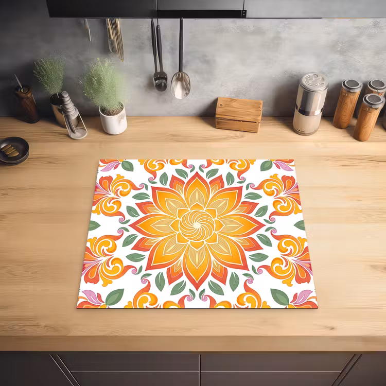 Mandala - Bloemen - Decoratie - Kleurrijk - Abstract Inductie beschermer vinyl 3mm middel -sfeer5
