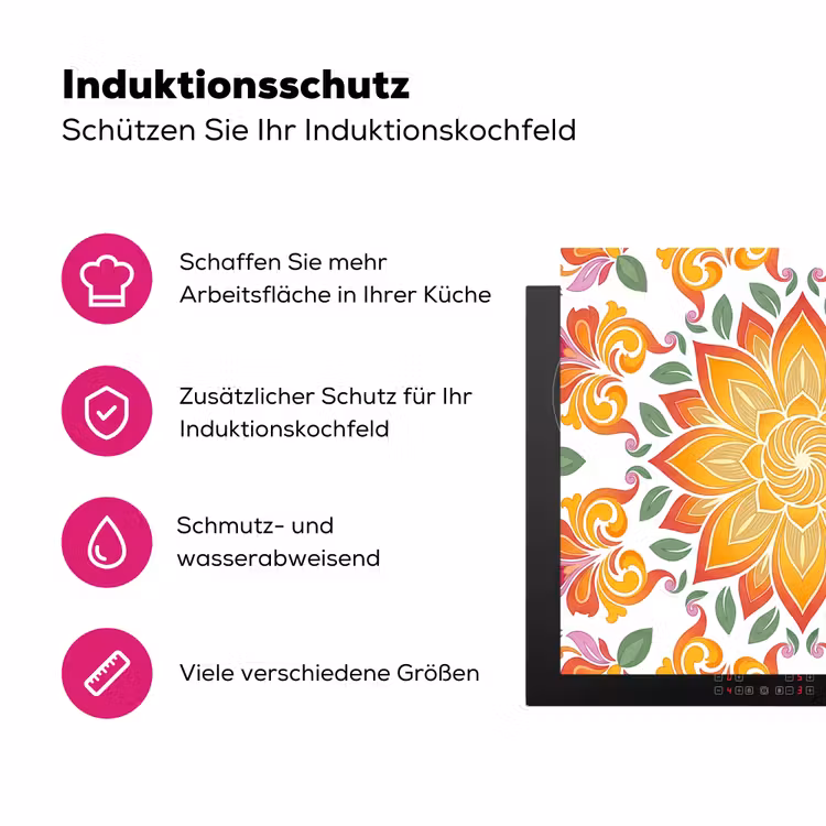 Mandala - Bloemen - Decoratie - Kleurrijk - Abstract Inductie beschermer vinyl 3mm middel -zzzzzzz-lf-ups
