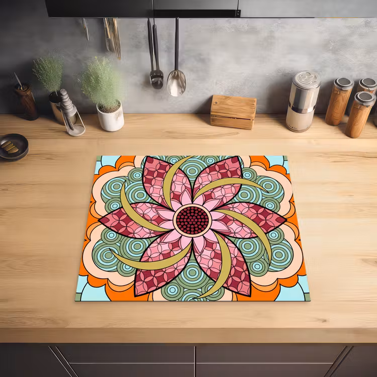 Mandala - Geometrisch - Kunst - Decoratief - Kleurrijk Inductie beschermer vinyl 3mm middel -sfeer5