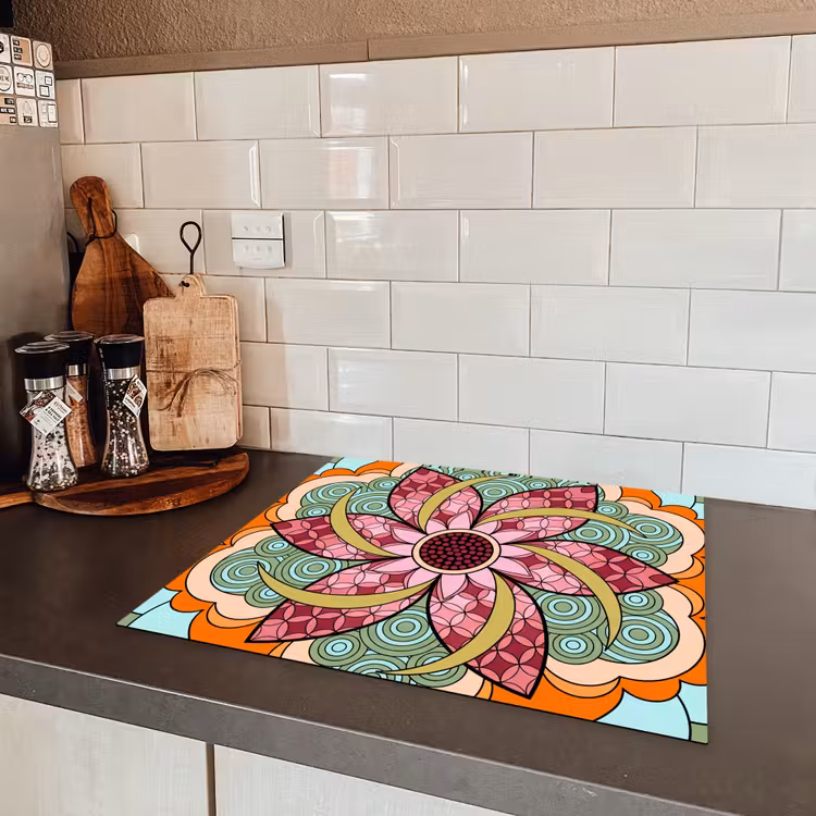 Mandala - Geometrisch - Kunst - Decoratief - Kleurrijk Inductie beschermer vinyl 3mm middel -sfeer3