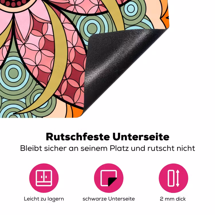 Mandala - Geometrisch - Kunst - Decoratief - Kleurrijk Inductie beschermer vinyl 3mm middel -zzzzzzz-lf-onderkant
