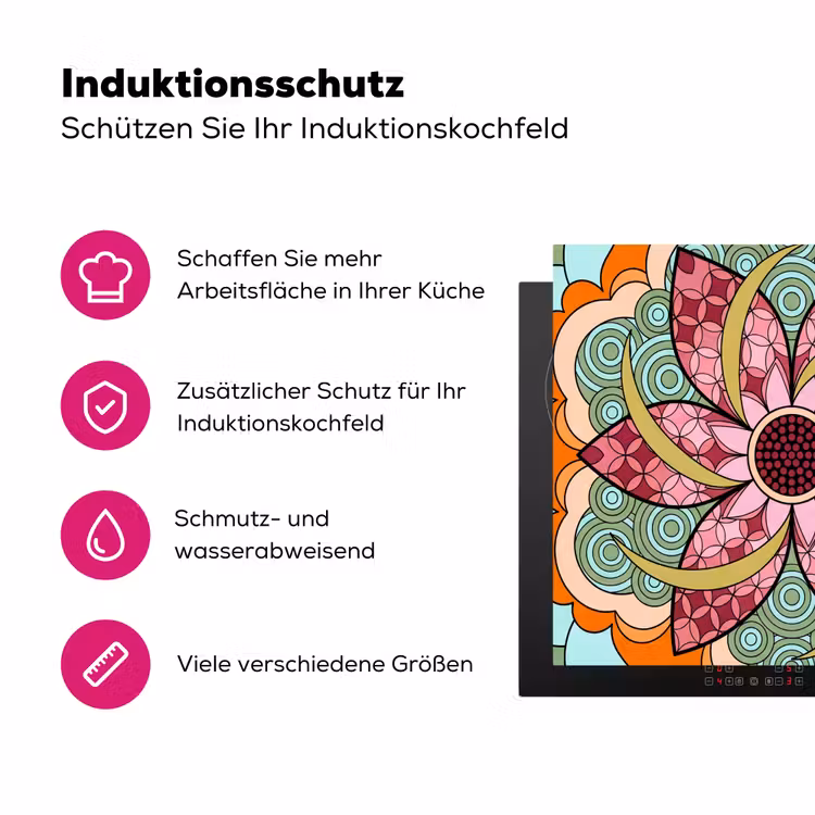 Mandala - Geometrisch - Kunst - Decoratief - Kleurrijk Inductie beschermer vinyl 3mm middel -zzzzzzz-lf-ups