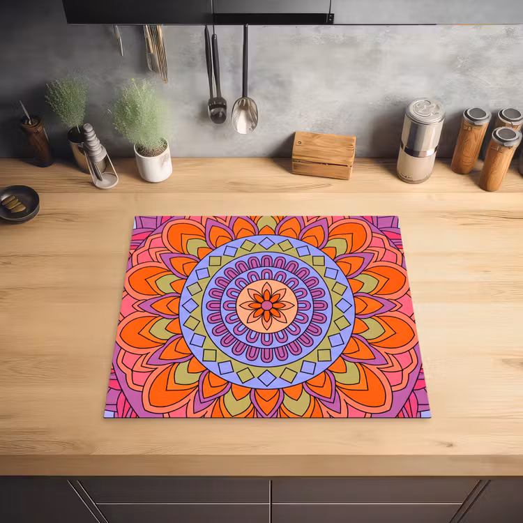 Mandala - Cirkel - Abstract - Kleurrijk - Patroon Inductie beschermer vinyl 3mm middel -sfeer5