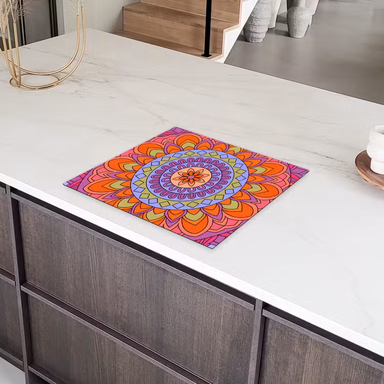 Mandala - Cirkel - Abstract - Kleurrijk - Patroon Inductie beschermer vinyl 3mm middel -sfeer8
