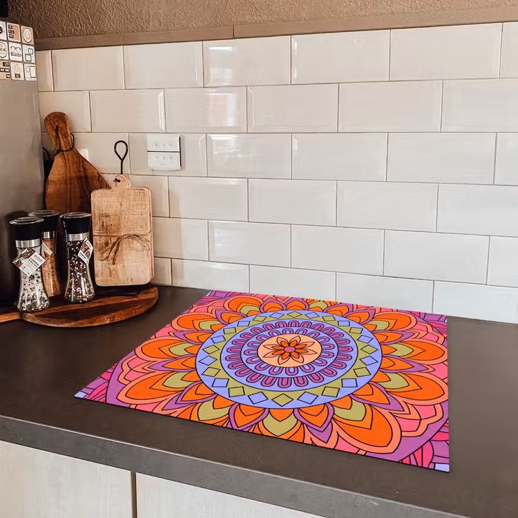 Mandala - Cirkel - Abstract - Kleurrijk - Patroon Inductie beschermer vinyl 3mm middel -sfeer3