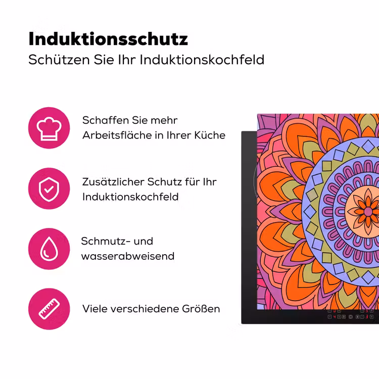 Mandala - Cirkel - Abstract - Kleurrijk - Patroon Inductie beschermer vinyl 3mm middel -zzzzzzz-lf-ups