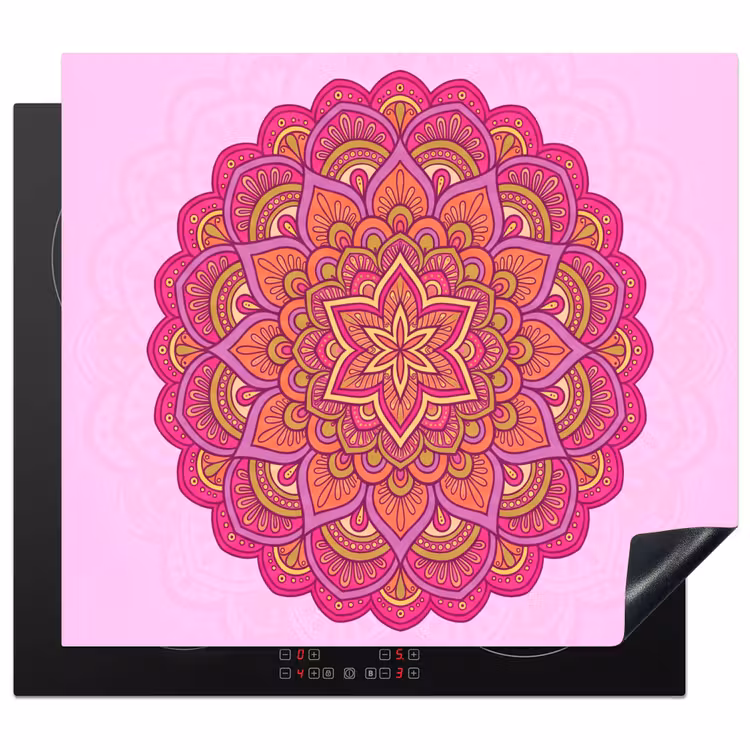 Mandala - Cirkel - Spiritueel - Oosters - Roze Inductie beschermer vinyl 3mm middel -3d