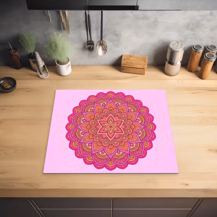 Mandala - Cirkel - Spiritueel - Oosters - Roze Inductie beschermer vinyl 3mm middel -sfeer5