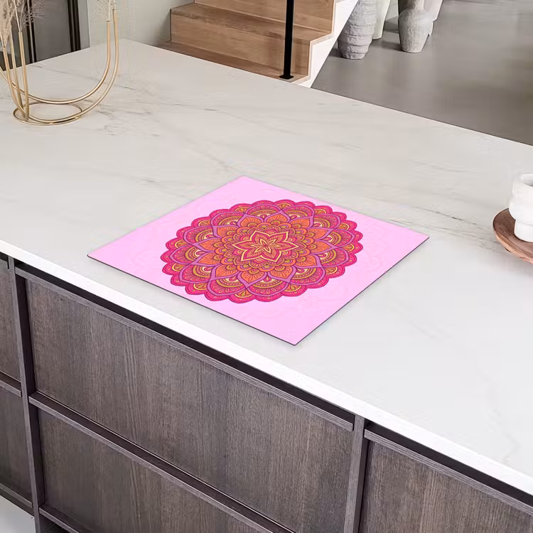 Mandala - Cirkel - Spiritueel - Oosters - Roze Inductie beschermer vinyl 3mm middel -sfeer8