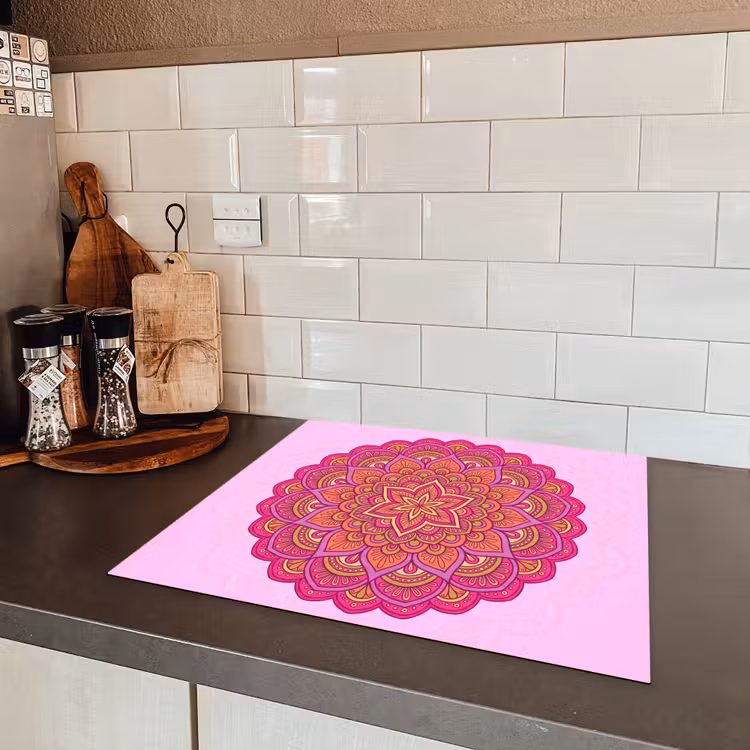 Mandala - Cirkel - Spiritueel - Oosters - Roze Inductie beschermer vinyl 3mm middel -sfeer3