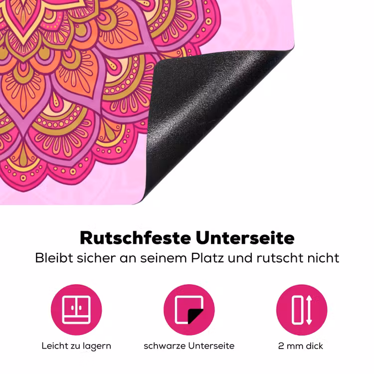 Mandala - Cirkel - Spiritueel - Oosters - Roze Inductie beschermer vinyl 3mm middel -zzzzzzz-lf-onderkant