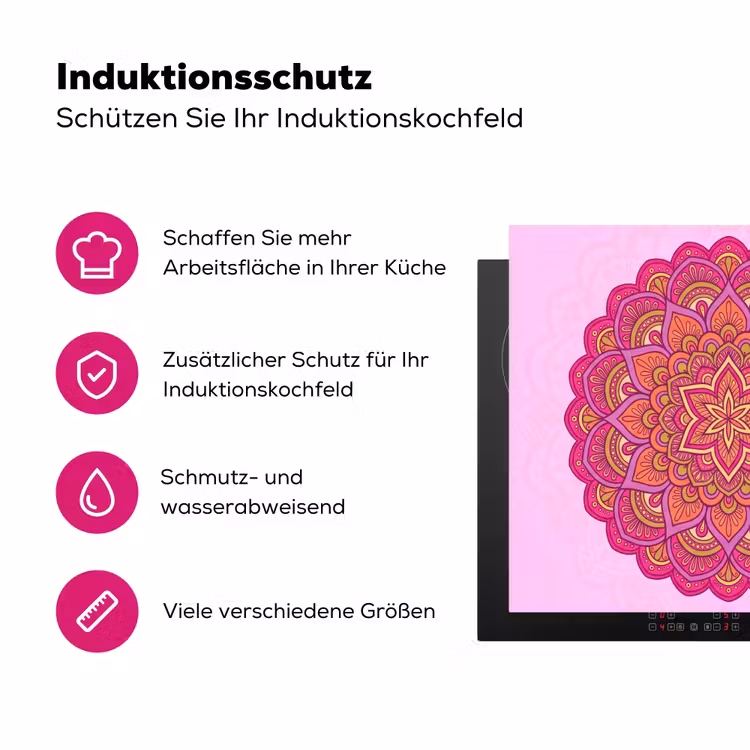 Mandala - Cirkel - Spiritueel - Oosters - Roze Inductie beschermer vinyl 3mm middel -zzzzzzz-lf-ups