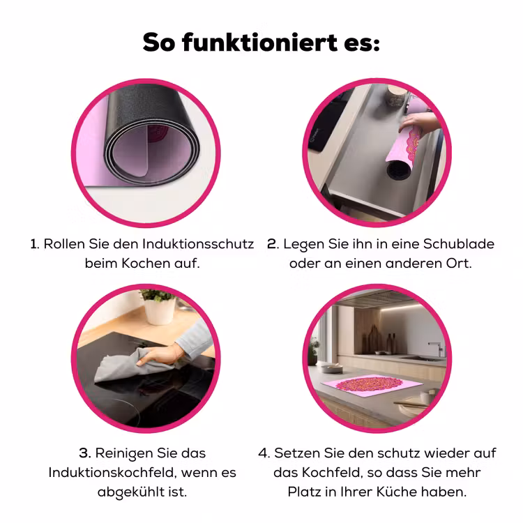 Mandala - Cirkel - Spiritueel - Oosters - Roze Inductie beschermer vinyl 3mm middel -zzzzzzz-lf-werking