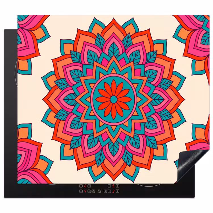 Mandala - Patroon - Abstract - Kleurrijk - Modern Inductie beschermer vinyl 3mm middel -3d