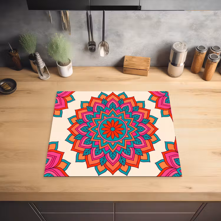 Mandala - Patroon - Abstract - Kleurrijk - Modern Inductie beschermer vinyl 3mm middel -sfeer5