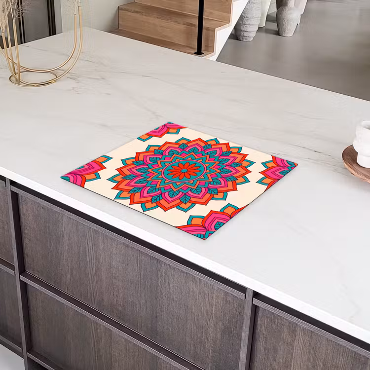 Mandala - Patroon - Abstract - Kleurrijk - Modern Inductie beschermer vinyl 3mm middel -sfeer8