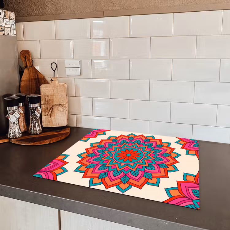 Mandala - Patroon - Abstract - Kleurrijk - Modern Inductie beschermer vinyl 3mm middel -sfeer3