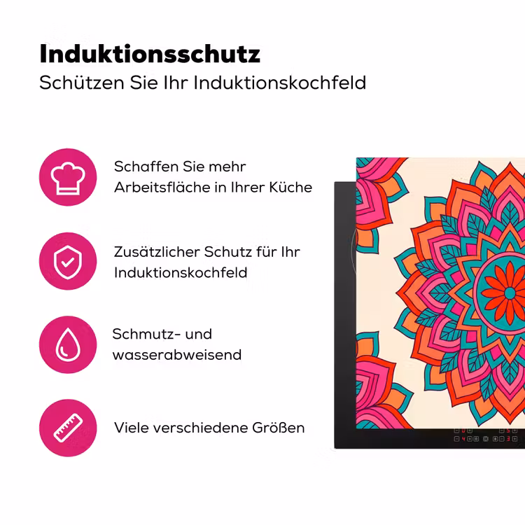 Mandala - Patroon - Abstract - Kleurrijk - Modern Inductie beschermer vinyl 3mm middel -zzzzzzz-lf-ups