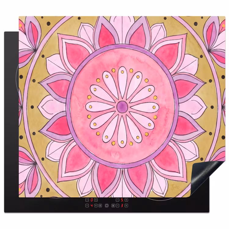 Mandala - Patroon - Kunst - Aquarel - Roze Inductie beschermer vinyl 3mm middel -3d