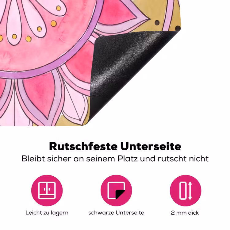 Mandala - Patroon - Kunst - Aquarel - Roze Inductie beschermer vinyl 3mm middel -zzzzzzz-lf-onderkant