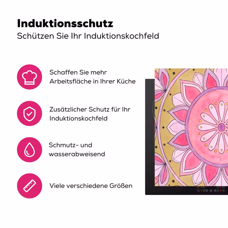 Mandala - Patroon - Kunst - Aquarel - Roze Inductie beschermer vinyl 3mm middel -zzzzzzz-lf-ups