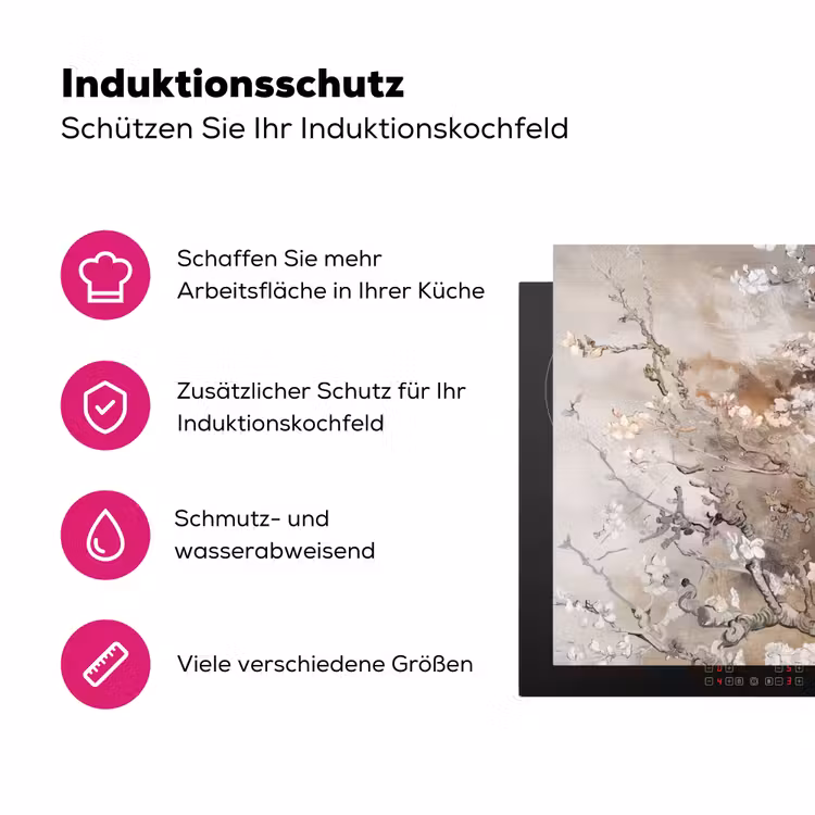Amandelbloesem - Kunst - Van Gogh - Beige - Abstract Inductie beschermer vinyl 3mm klein -zzzzzzz-lf-ups