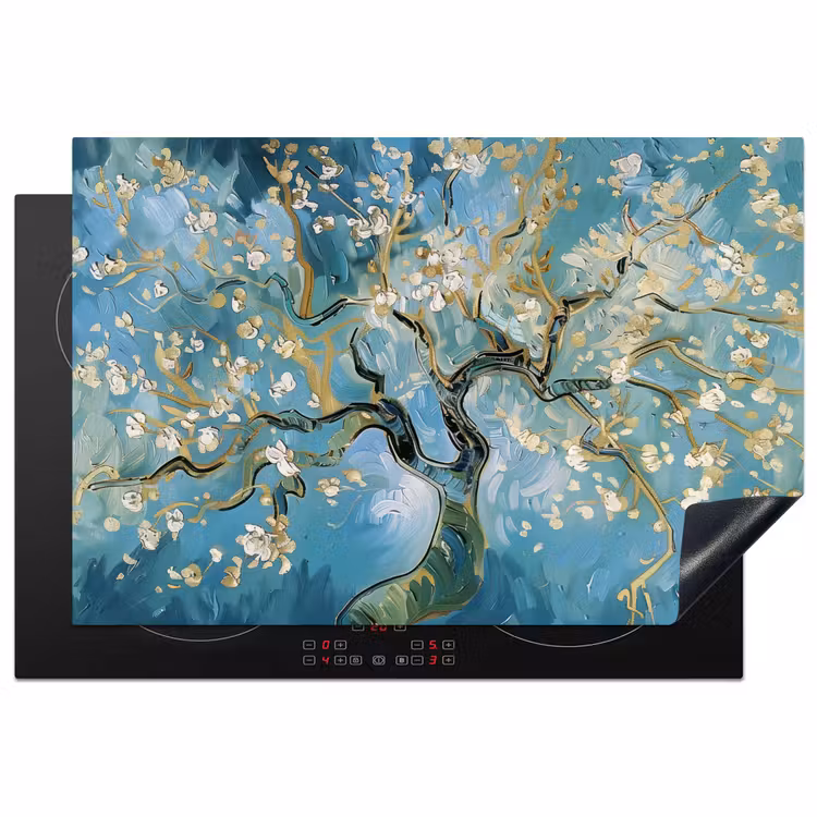 Amandelbloesem boom - Blauw - Abstract Inductie beschermer vinyl 3mm klein -3d