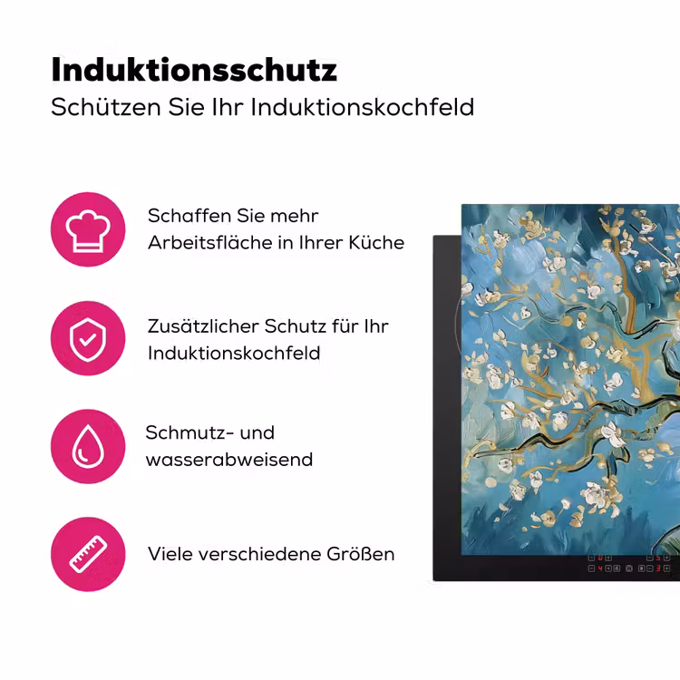 Amandelbloesem boom - Blauw - Abstract Inductie beschermer vinyl 3mm klein -zzzzzzz-lf-ups