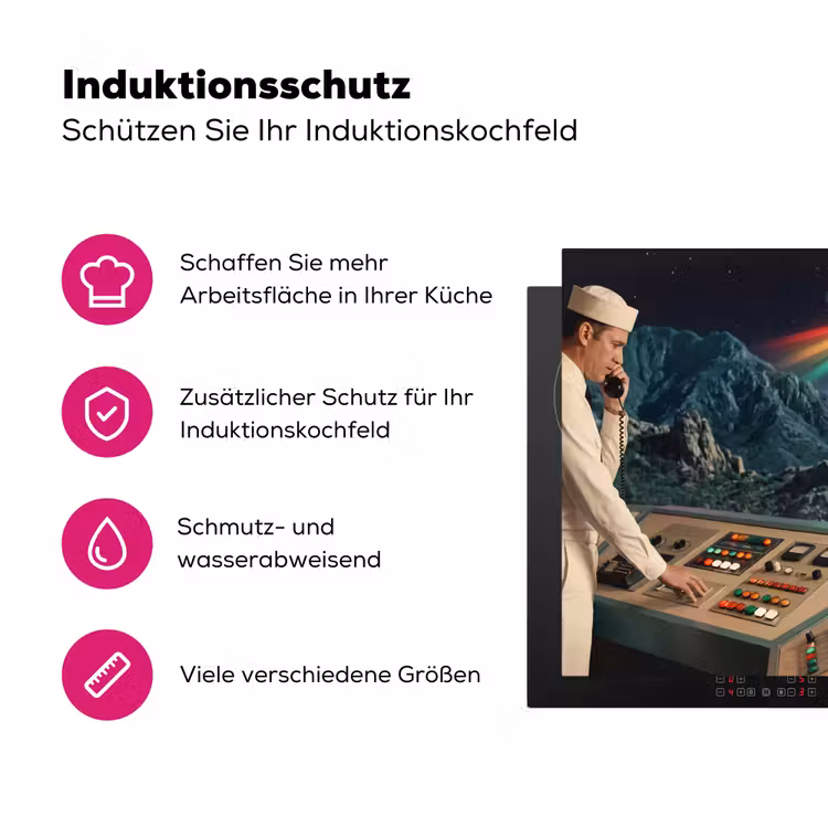 Herdabdeckplatte - Mann – Kontrollraum – Strand - Man - Controlekamer - Strand Inductie beschermer vinyl 3mm middel