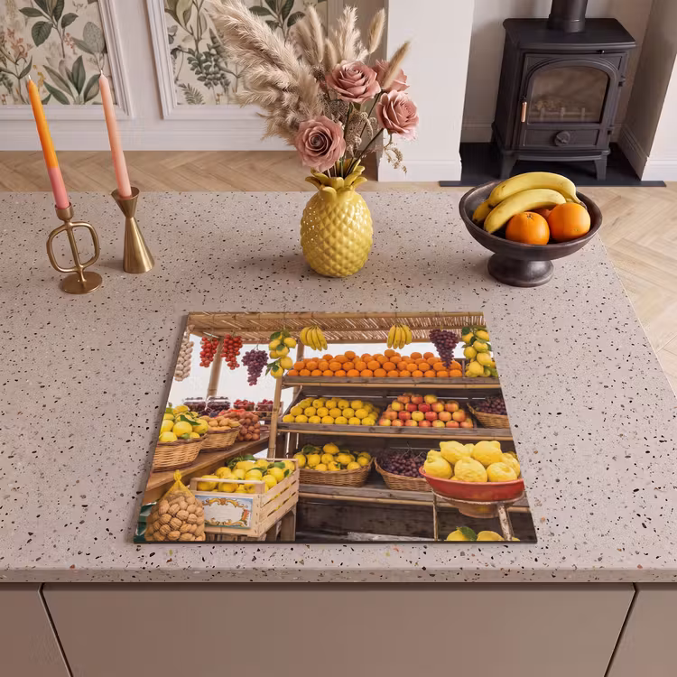 Herdabdeckplatte - Marktstand – Obst – Frisch - Marktkraam - Fruit - Vers Inductie beschermer vinyl 3mm middel
